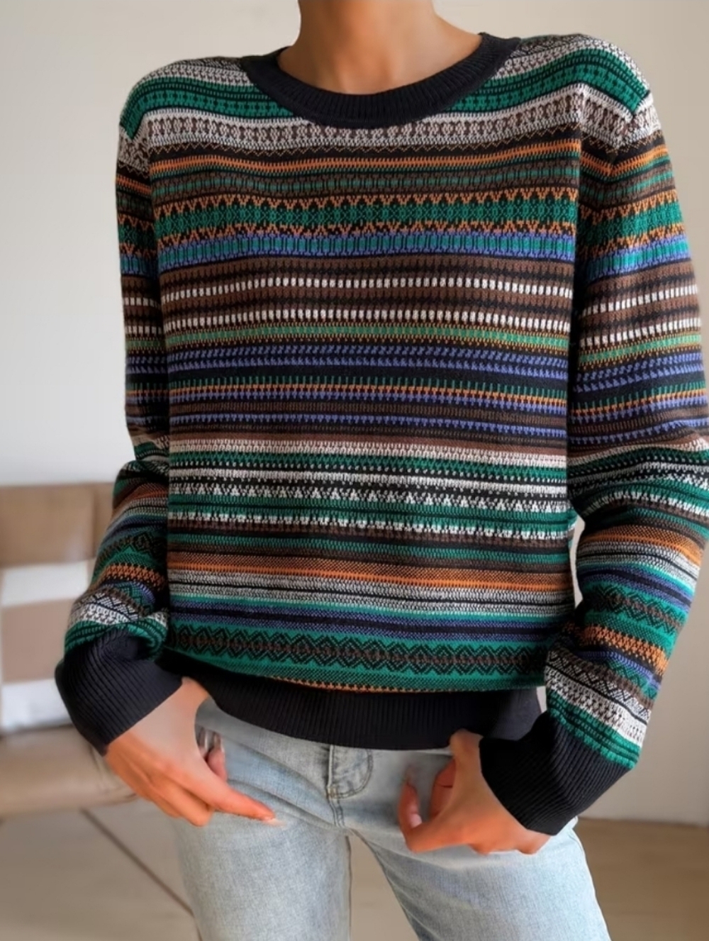 NWOT Women's Multicolor Patterned Crewneck Sweater